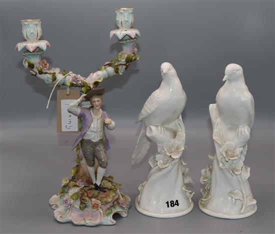 Figurative candelabra & a pair of birds